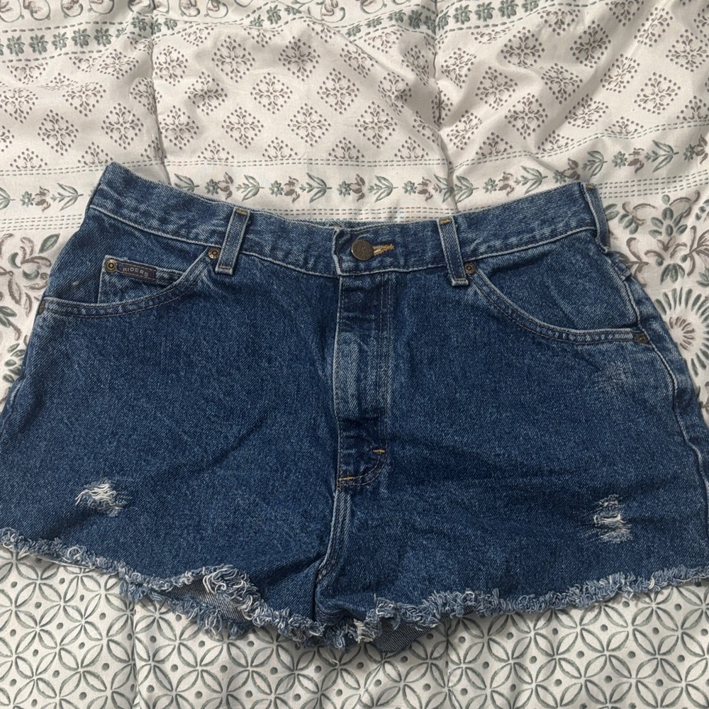 Classic High-Rise Denim Shorts in Dark Blue size 28